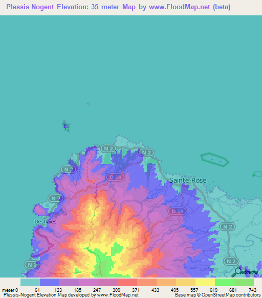Plessis-Nogent,Guadeloupe Elevation Map