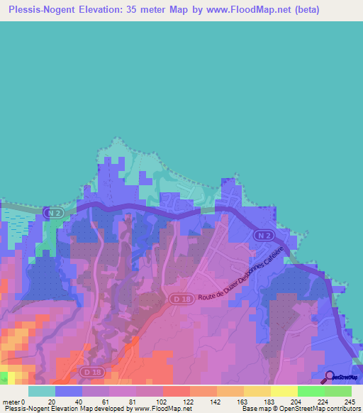 Plessis-Nogent,Guadeloupe Elevation Map