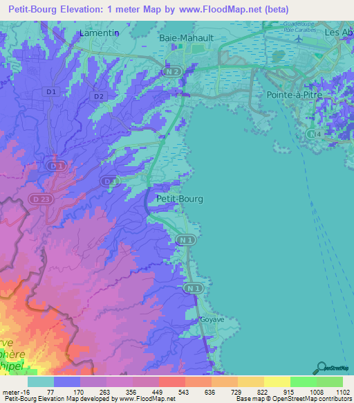Petit-Bourg,Guadeloupe Elevation Map