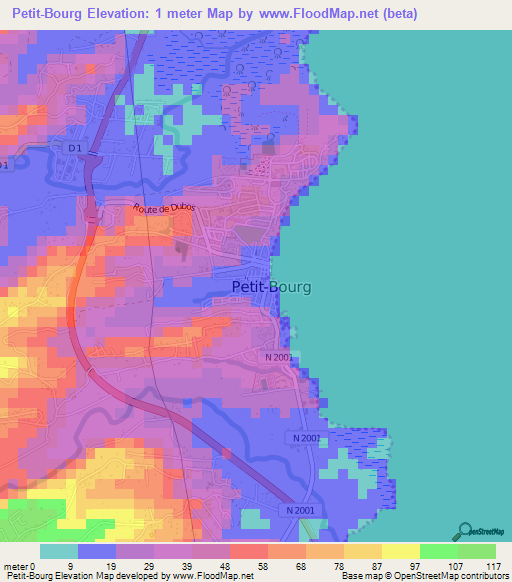 Petit-Bourg,Guadeloupe Elevation Map