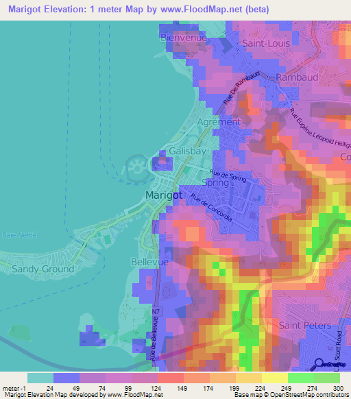 Marigot,Saint Martin Elevation Map