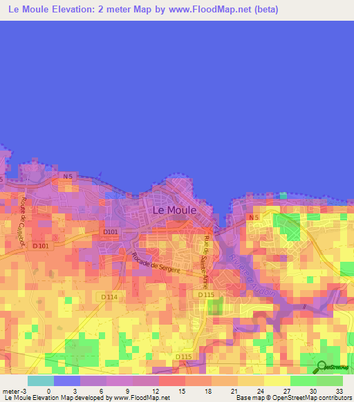Le Moule,Guadeloupe Elevation Map
