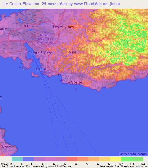 Le Gosier,Guadeloupe Elevation Map