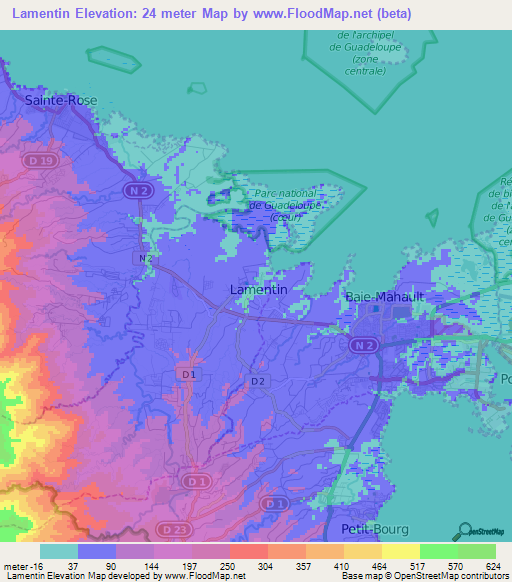 Lamentin,Guadeloupe Elevation Map