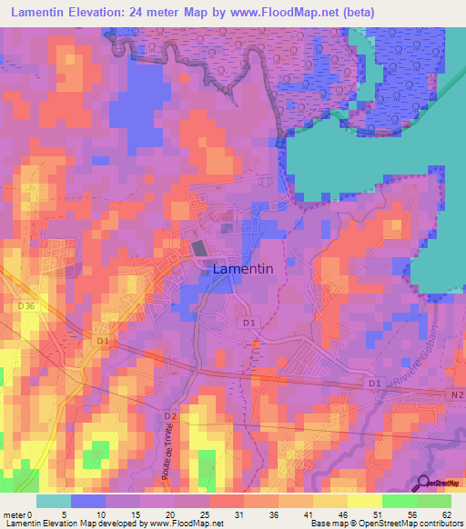 Lamentin,Guadeloupe Elevation Map