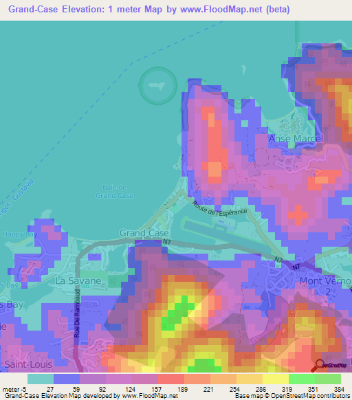 Grand-Case,Saint Martin Elevation Map
