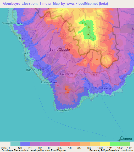 Gourbeyre,Guadeloupe Elevation Map