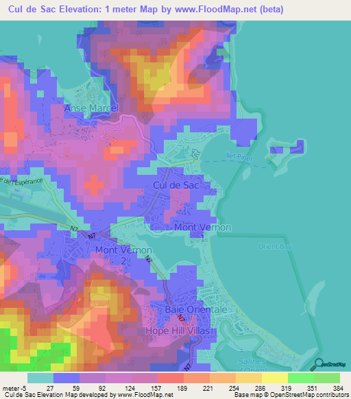 Cul de Sac,Saint Martin Elevation Map