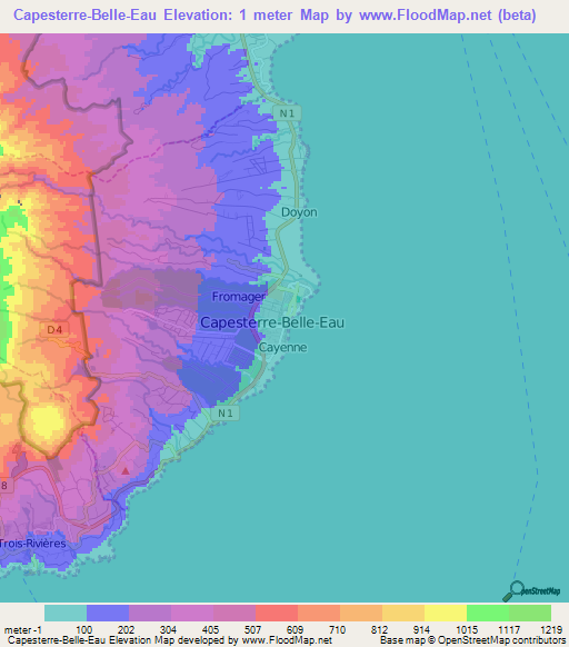 Capesterre-Belle-Eau,Guadeloupe Elevation Map