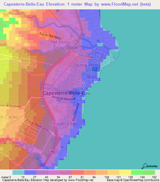 Capesterre-Belle-Eau,Guadeloupe Elevation Map
