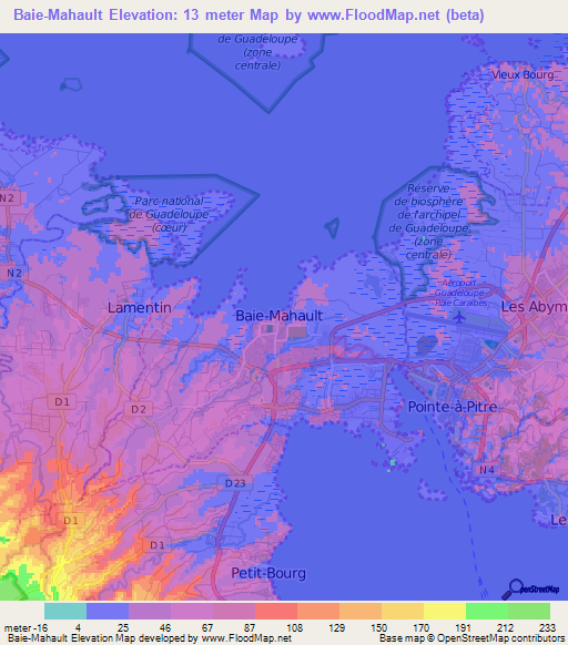 Baie-Mahault,Guadeloupe Elevation Map