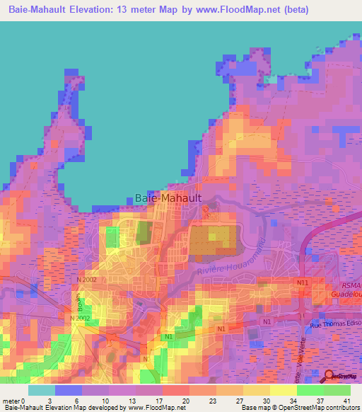 Baie-Mahault,Guadeloupe Elevation Map