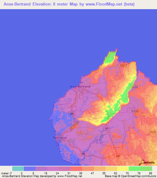 Anse-Bertrand,Guadeloupe Elevation Map