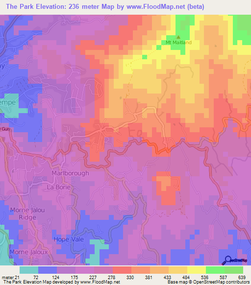 The Park,Grenada Elevation Map