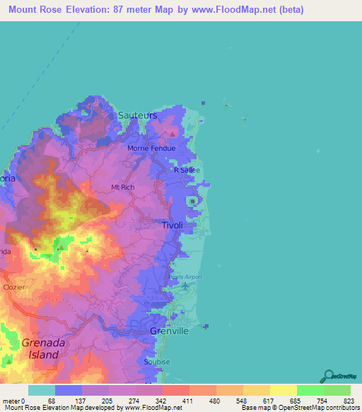 Mount Rose,Grenada Elevation Map