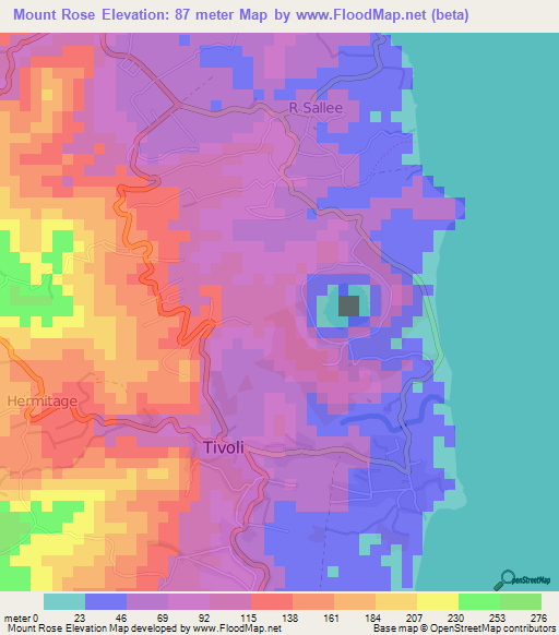 Mount Rose,Grenada Elevation Map