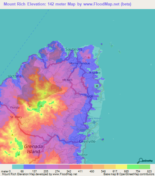 Mount Rich,Grenada Elevation Map