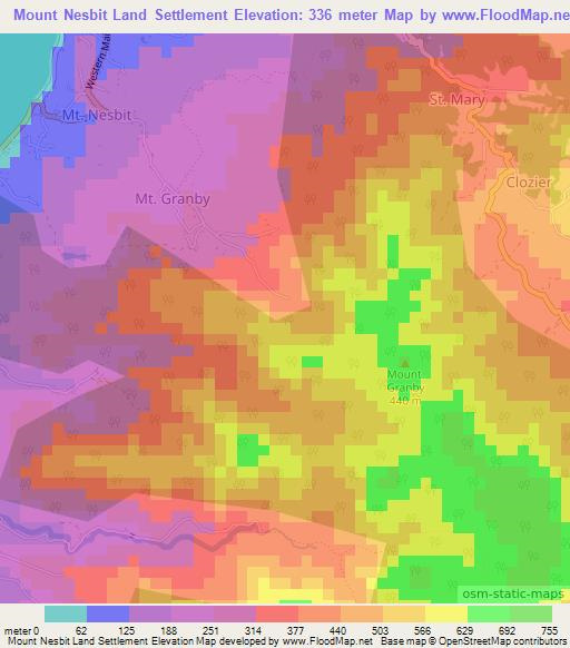 Mount Nesbit Land Settlement,Grenada Elevation Map