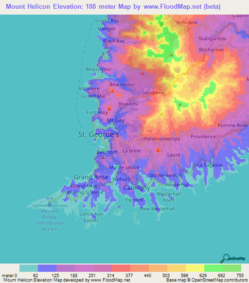 Mount Helicon,Grenada Elevation Map