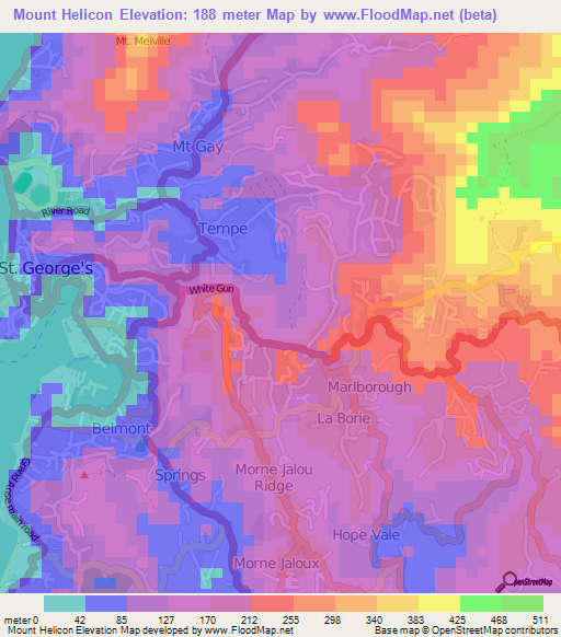 Mount Helicon,Grenada Elevation Map