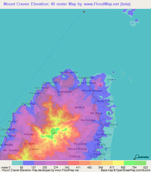 Mount Craven,Grenada Elevation Map