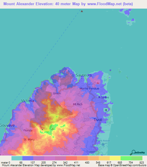 Mount Alexander,Grenada Elevation Map