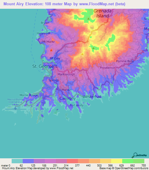 Mount Airy,Grenada Elevation Map