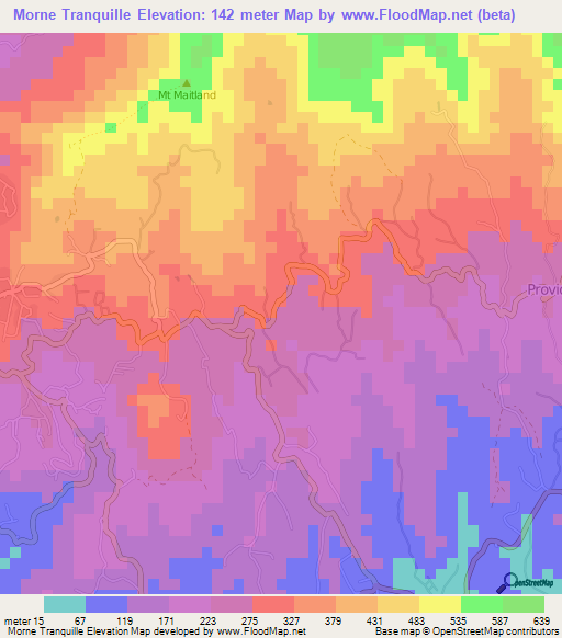 Morne Tranquille,Grenada Elevation Map