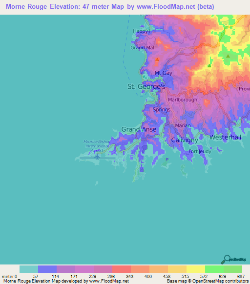 Morne Rouge,Grenada Elevation Map