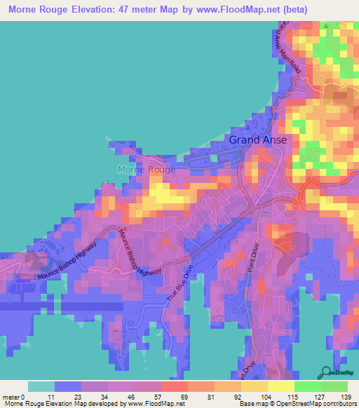 Morne Rouge,Grenada Elevation Map