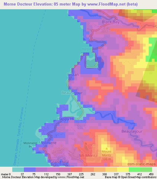 Morne Docteur,Grenada Elevation Map