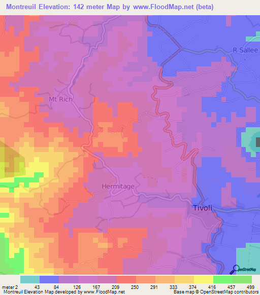 Montreuil,Grenada Elevation Map