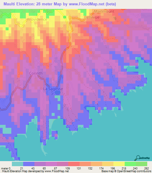 Maulti,Grenada Elevation Map