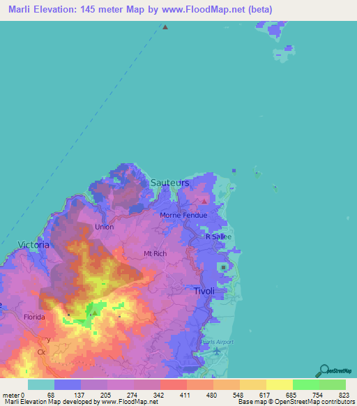Marli,Grenada Elevation Map