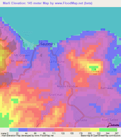 Marli,Grenada Elevation Map