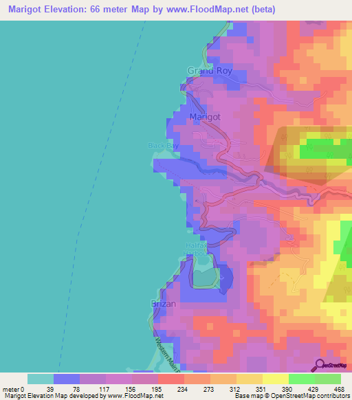 Marigot,Grenada Elevation Map