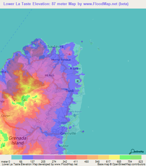 Lower La Taste,Grenada Elevation Map