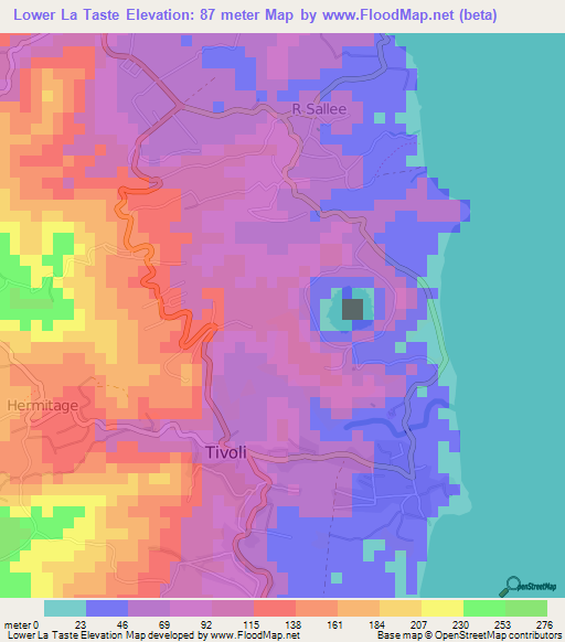 Lower La Taste,Grenada Elevation Map