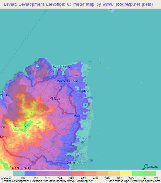 Levera Development,Grenada Elevation Map