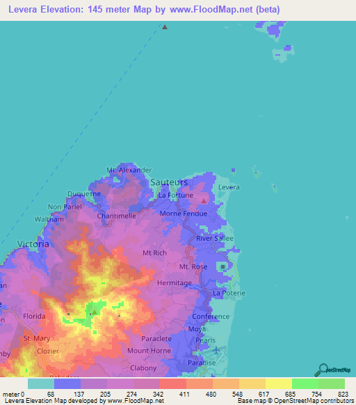 Levera,Grenada Elevation Map