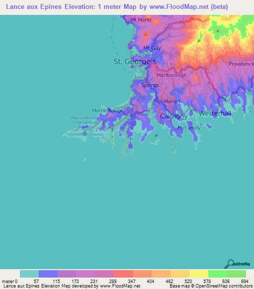 Lance aux Epines,Grenada Elevation Map