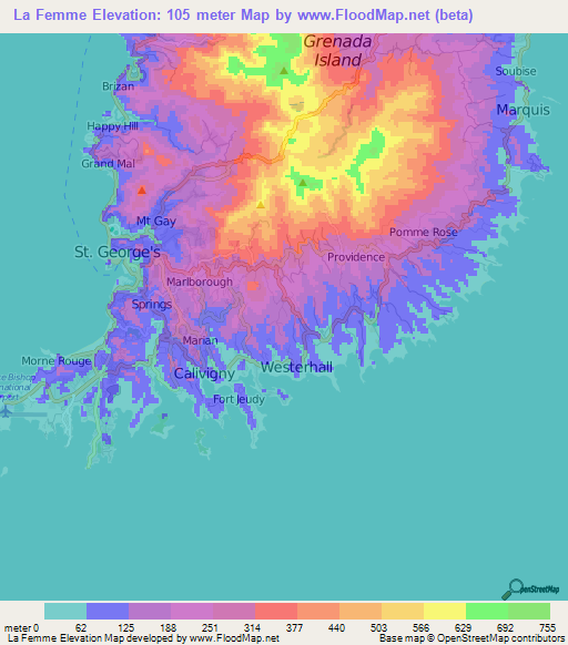 La Femme,Grenada Elevation Map