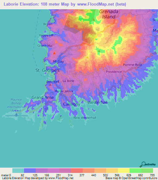Laborie,Grenada Elevation Map