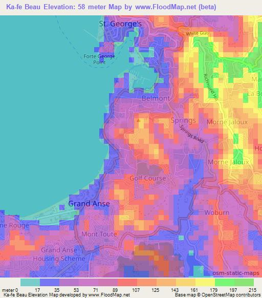 Ka-fe Beau,Grenada Elevation Map