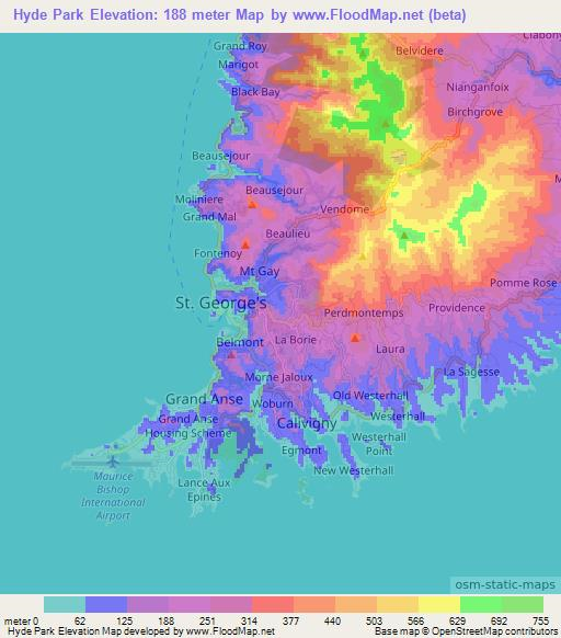 Hyde Park,Grenada Elevation Map