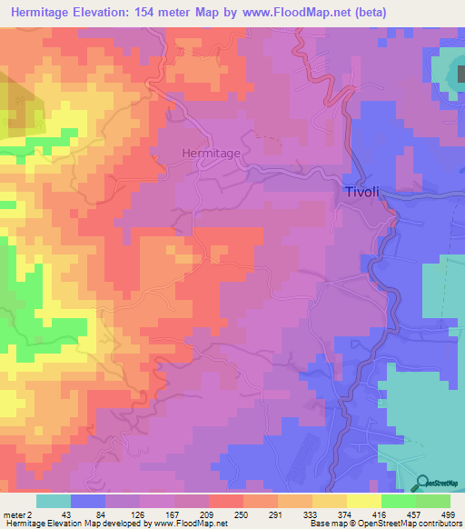 Hermitage,Grenada Elevation Map