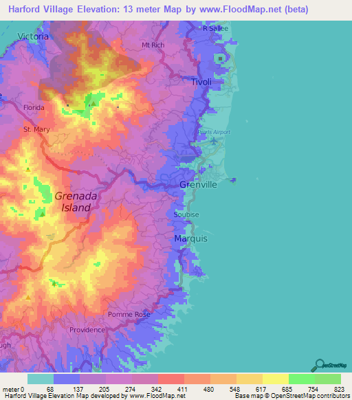 Harford Village,Grenada Elevation Map