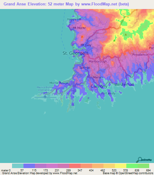 Grand Anse,Grenada Elevation Map
