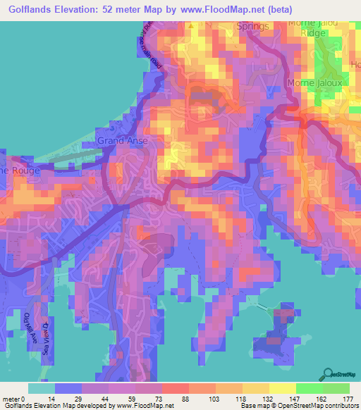 Golflands,Grenada Elevation Map