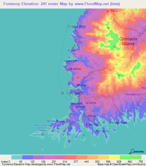 Fontenoy,Grenada Elevation Map